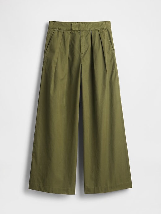 Image number 7 showing, High Rise Twill Pleated Wide-Leg Khakis