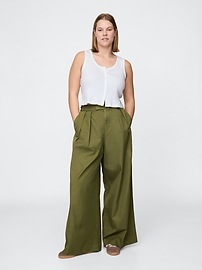 High Rise Twill Pleated Wide-Leg Khakis