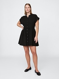 Crinkle Gauze Mini Shirtdress