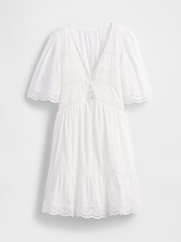 Flutter-Sleeve Eyelet Mini Dress