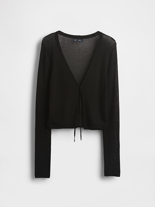 Image number 5 showing, Sheer Rib Cropped Tie-Front Cardigan Sweater