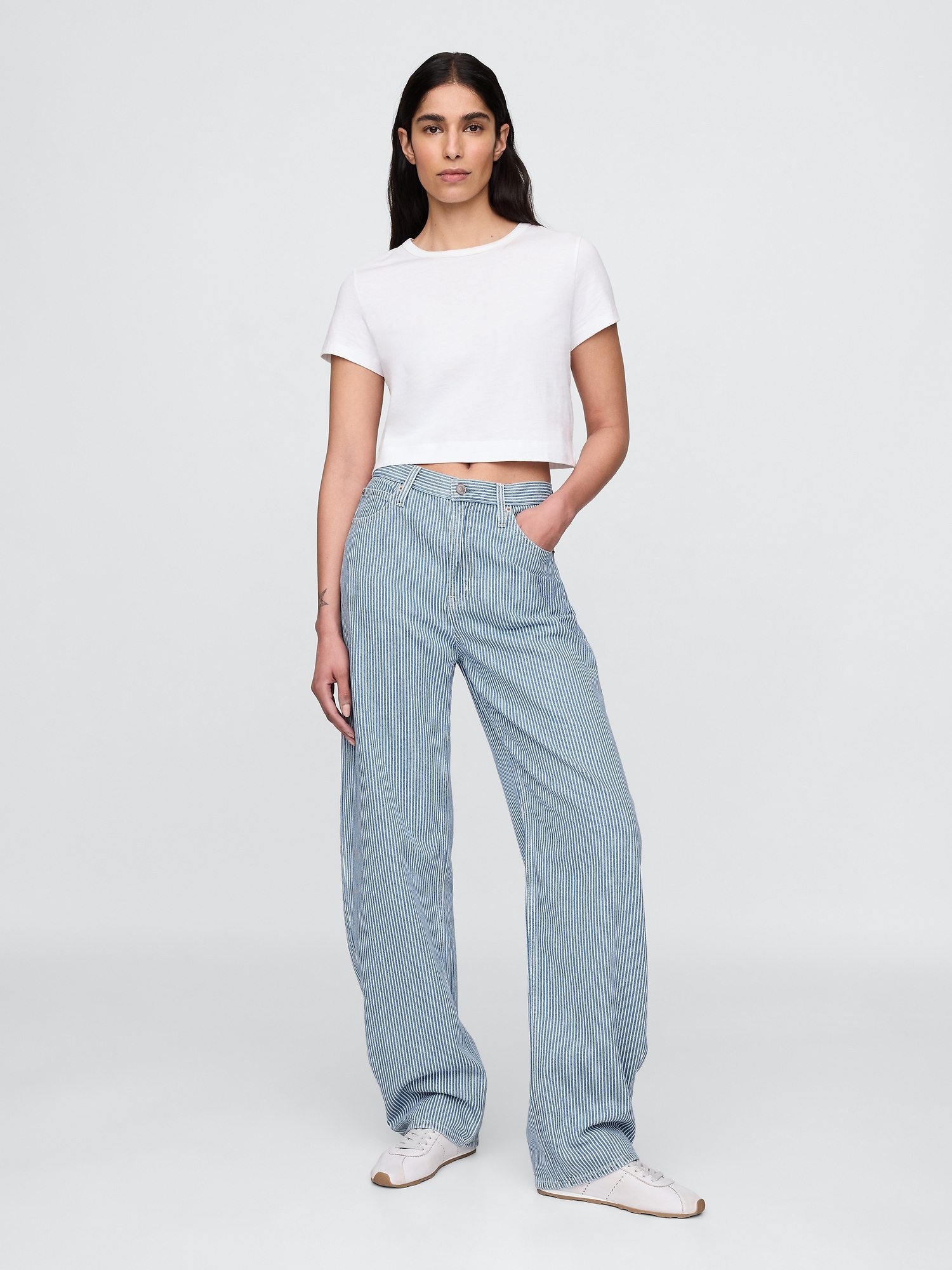 High Rise UltraSoft Denim Stripe Barrel Jeans