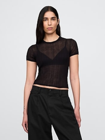 Sheer Rib Sweater T-Shirt