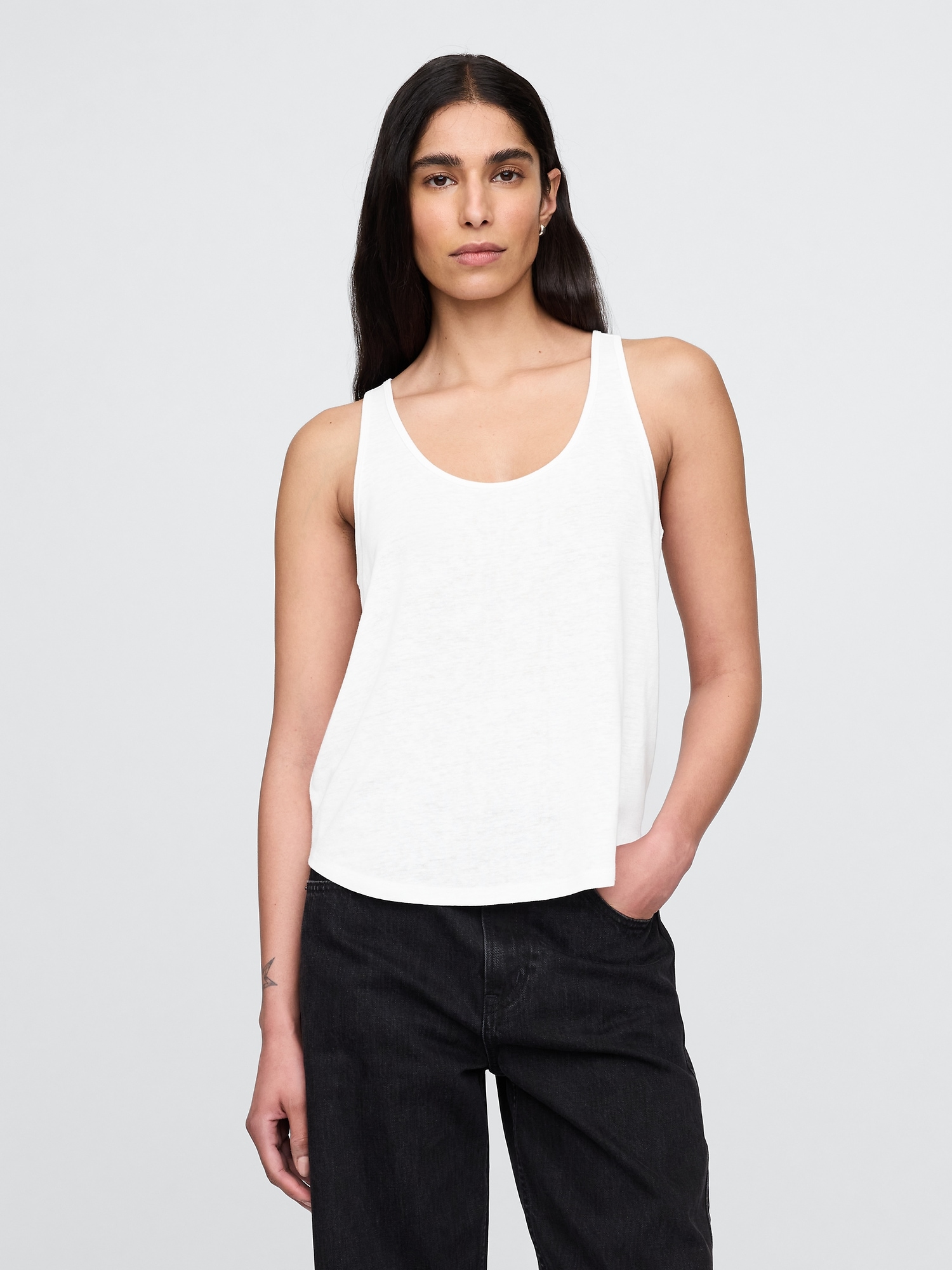 Linen-Blend Racerback Tank Top