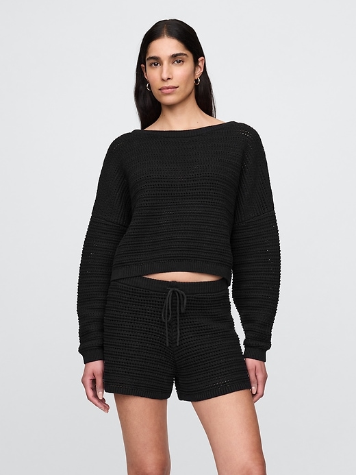 Image number 1 showing, Crochet Boatneck Crop Sweater