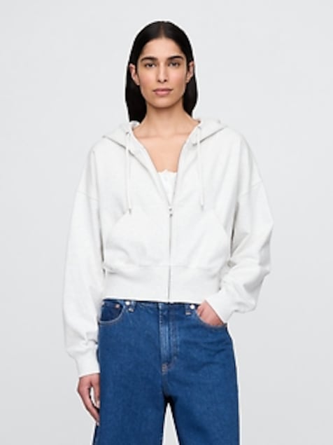 French Terry Oversized Zip Wedge Hoodie