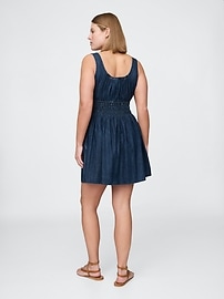 Denim Tie-Front Smocked Waist Mini Dress