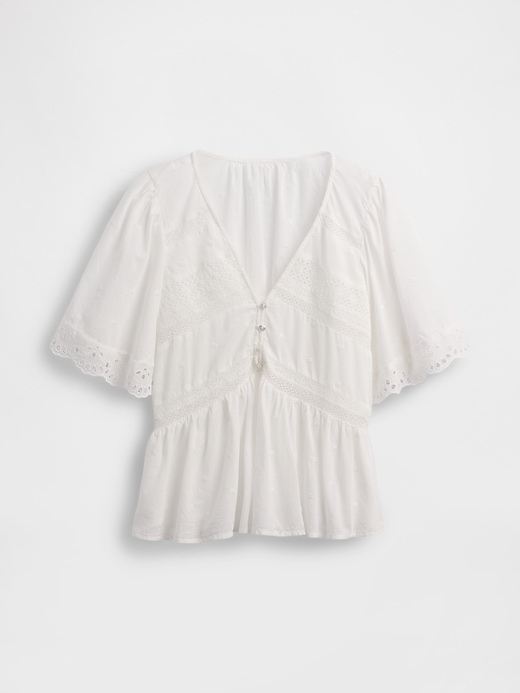 Image number 4 showing, Lace-Trim Flutter-Sleeve Top