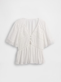 Lace-Trim Flutter-Sleeve Top
