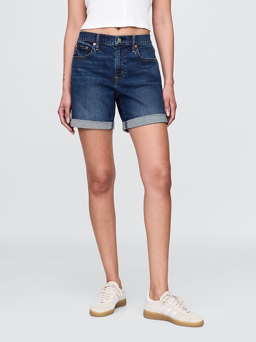 Image number 2 showing, 5" Mid Rise Denim Girlfriend Shorts