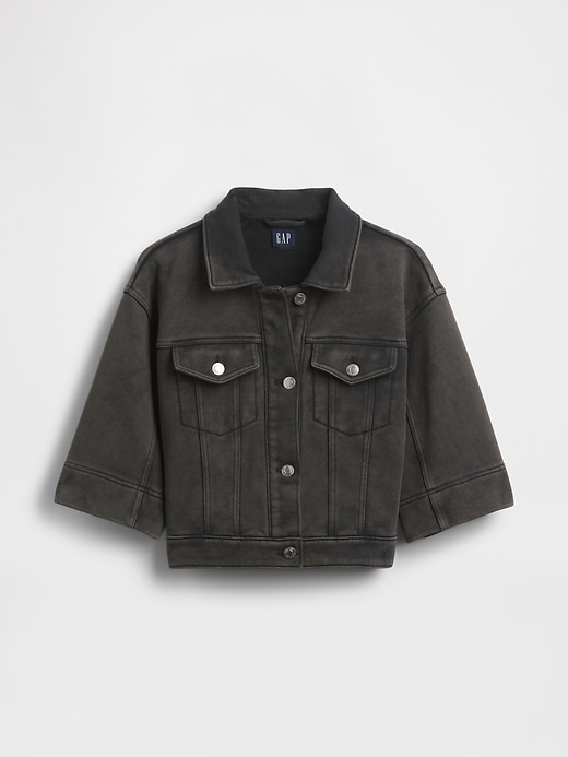 Image number 3 showing, Heavyweight French Terry Denim Cropped Jacket