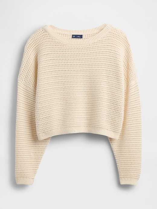 Image number 4 showing, Crochet Cropped Boatneck Sweater