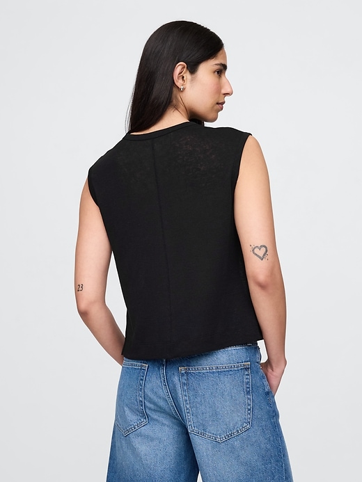 Image number 3 showing, Linen-Blend Crewneck Shell Tank Top