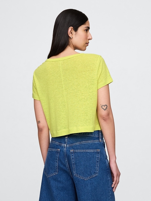 Image number 3 showing, Linen-Blend Cropped V-Neck T-Shirt