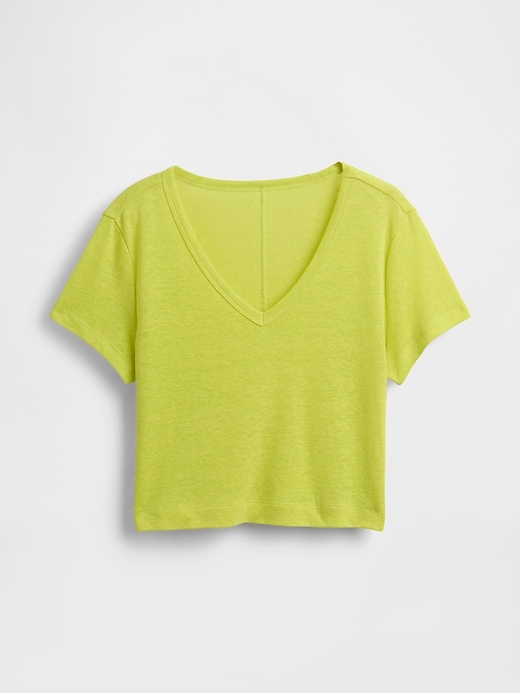 Image number 5 showing, Linen-Blend Cropped V-Neck T-Shirt