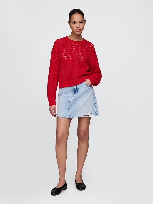 Image number 2 showing, 100% Cotton Crochet Crewneck Sweater