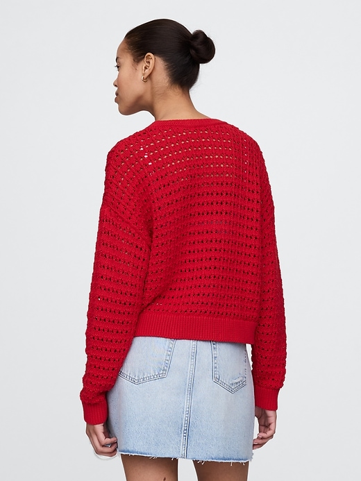 Image number 3 showing, 100% Cotton Crochet Crewneck Sweater
