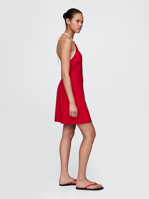 Image number 3 showing, Linen-Blend Halter Mini Dress
