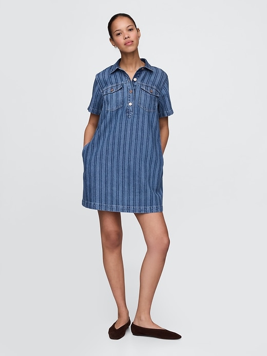 Image number 1 showing, UltraSoft Denim Stripe Popover Mini Dress