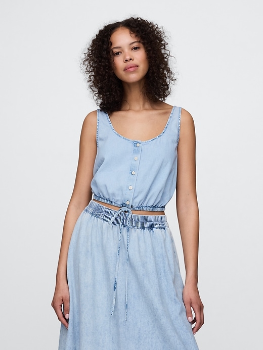 Image number 1 showing, Denim Cinched-Hem Cropped Top