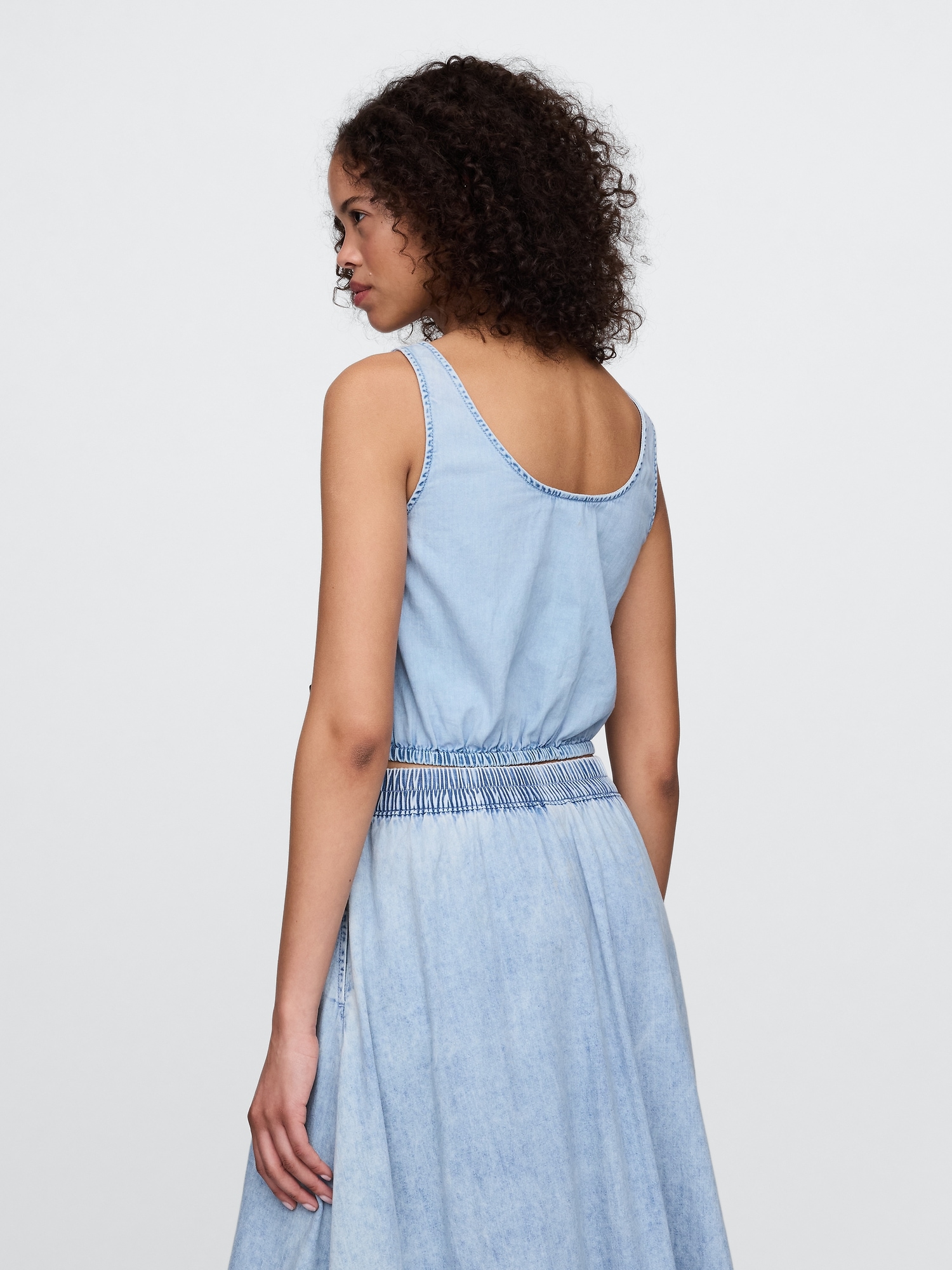 Denim Cinched-Hem Crop Top