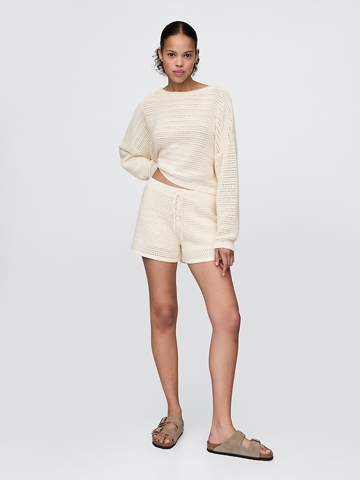 2 of 8 showing, with the color Ivory beige frost of product Crochet Cropped Boatneck Sweater