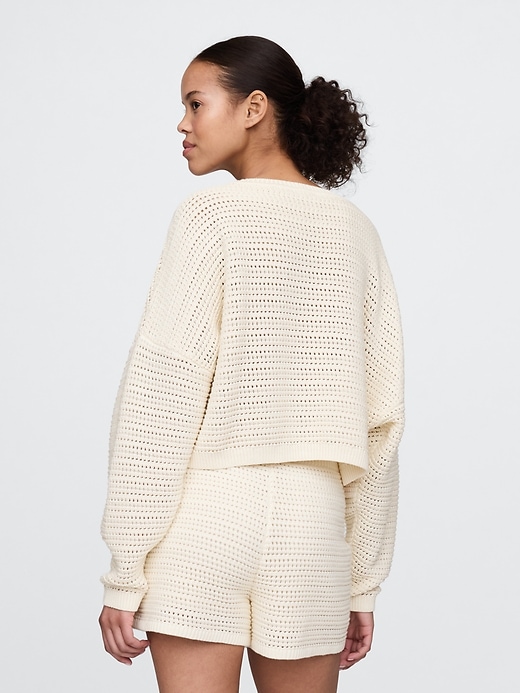 Image number 3 showing, Crochet Cropped Boatneck Sweater