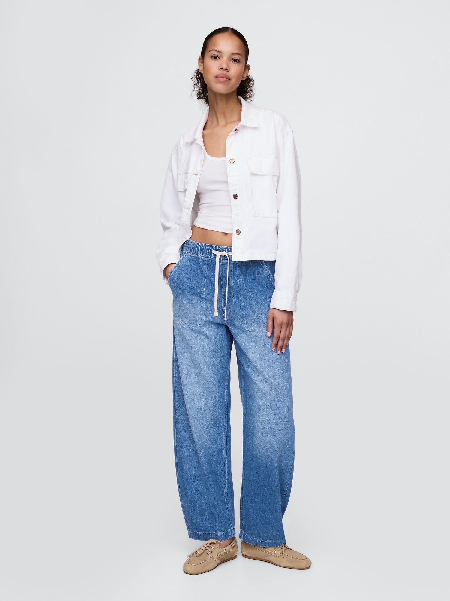 Gap High Rise Easy Barrel Jeans In Medium Indigo