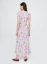 Lace-Trim V-Neck Crepe Maxi Dress