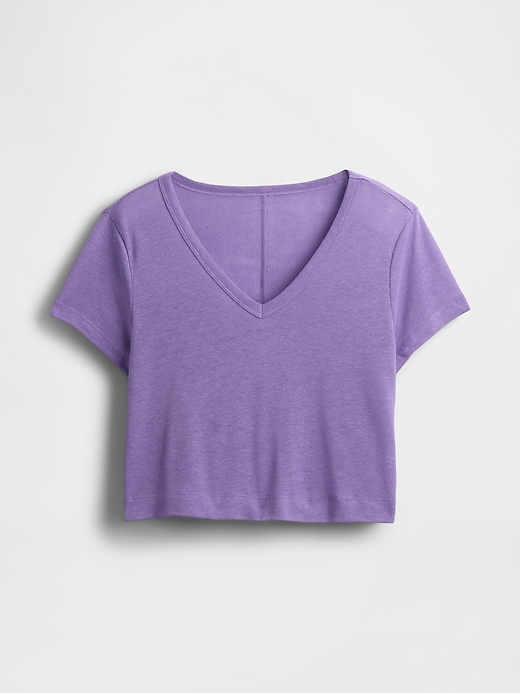 Image number 5 showing, Linen-Blend Cropped V-Neck T-Shirt