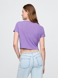 Linen-Blend V-Neck Crop T-Shirt