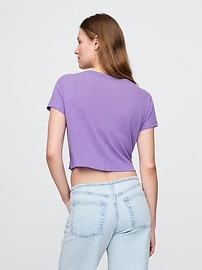 Linen-Blend V-Neck Crop T-Shirt