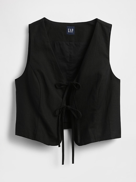 Image number 4 showing, Linen-Blend Cropped Tie-Front Vest
