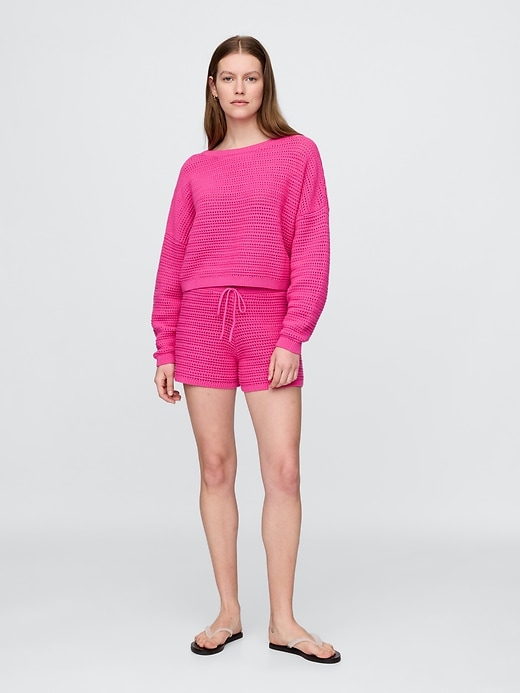 Image number 2 showing, Crochet Cropped Boatneck Sweater