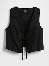 Linen-Blend Tie-Front Crop Vest