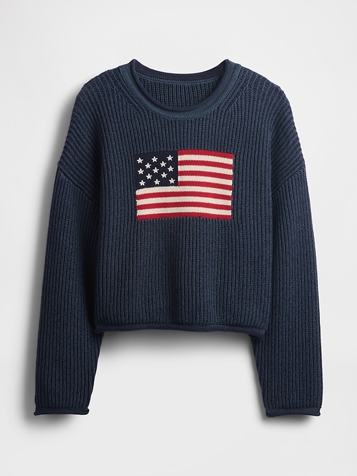Image number 4 showing, 100% Cotton Cropped Oversized Americana Rib Sweater