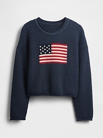 100% Cotton Cropped Oversized Americana Rib Sweater