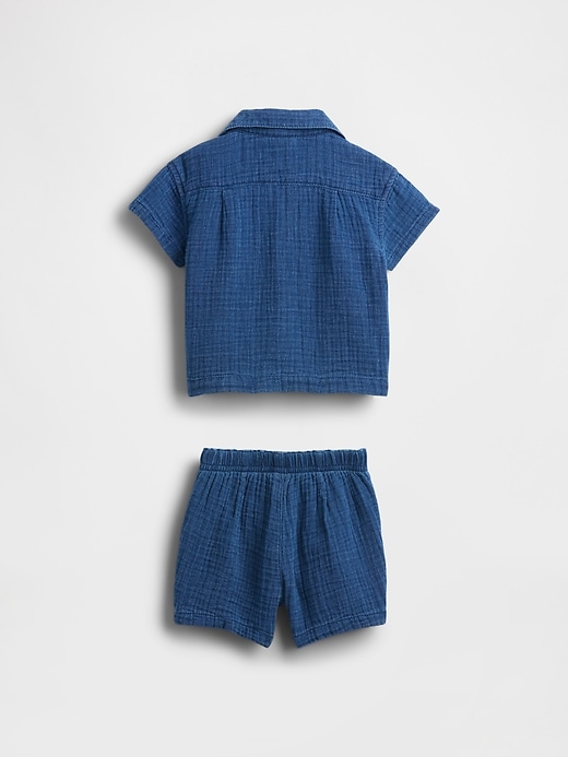 Image number 2 showing, Baby Crinkle Gauze Denim Outfit Set