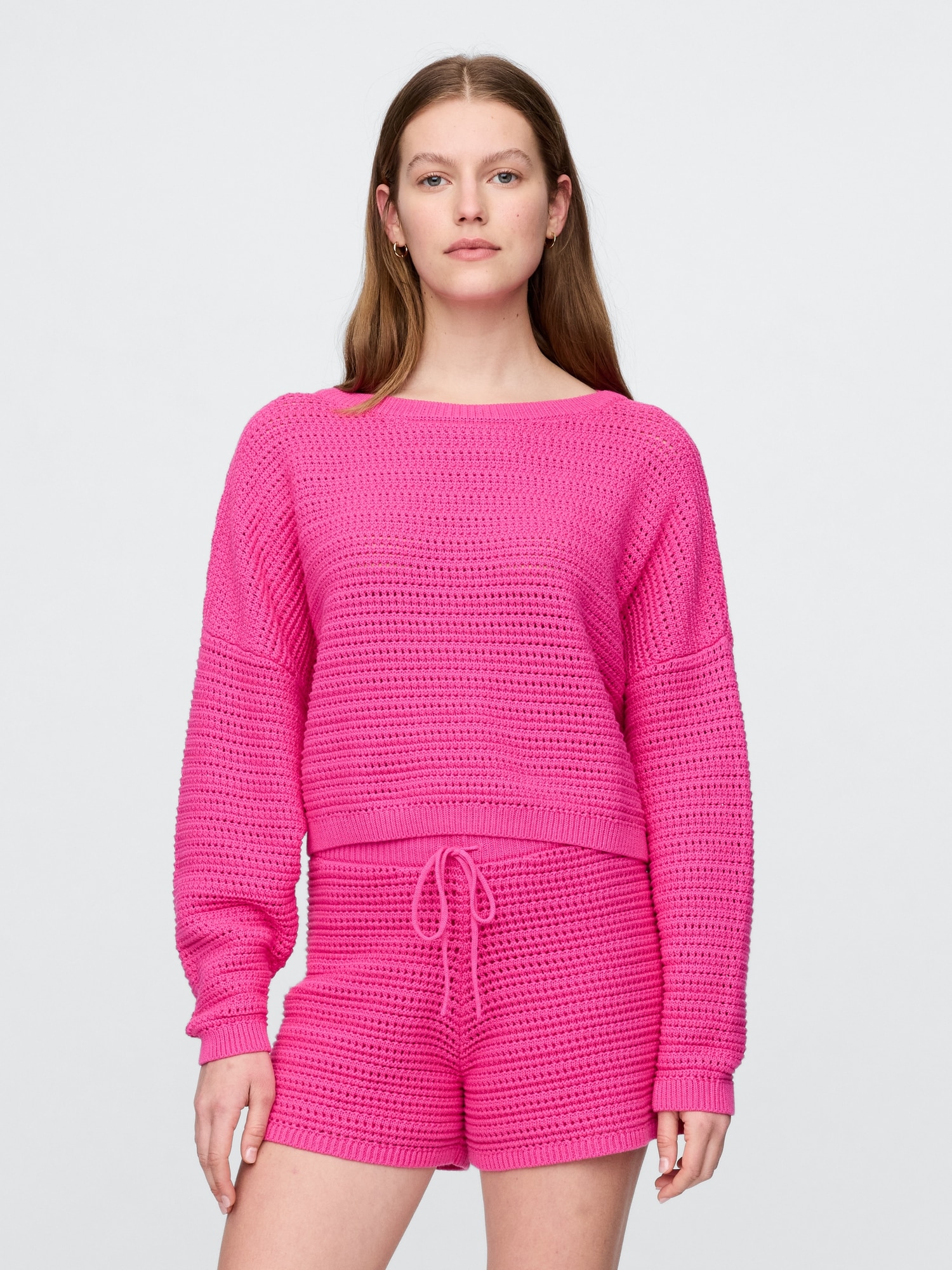 Crochet Cropped Boatneck Sweater