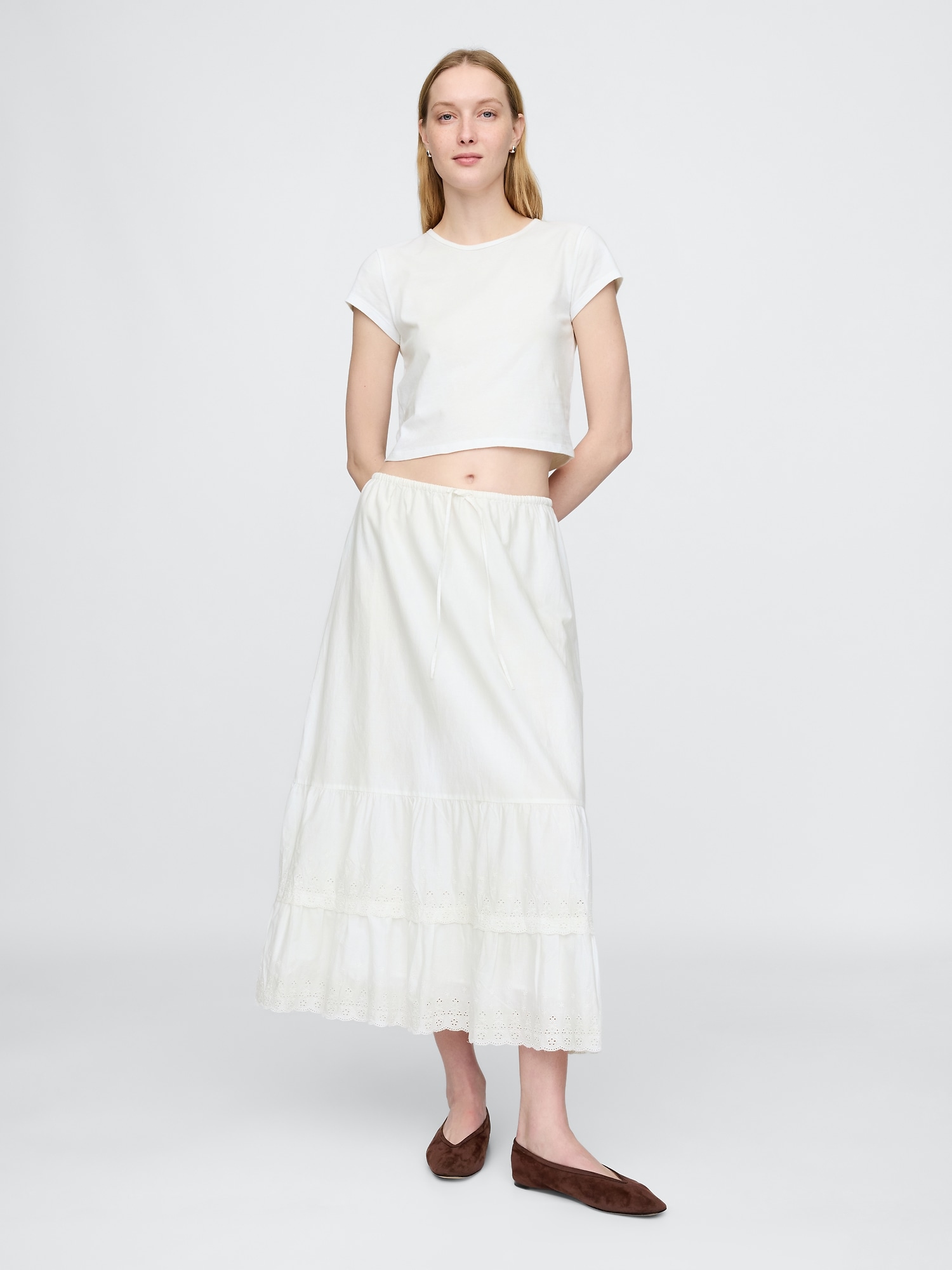 Женские юбки Gap Easy Tiered Eyelet Maxi Skirt