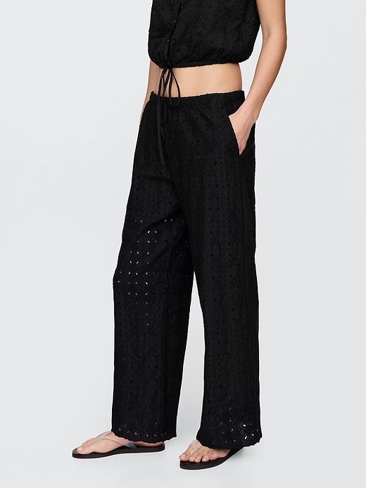 Image number 2 showing, Mid Rise Eyelet Easy Wide-Leg Pants