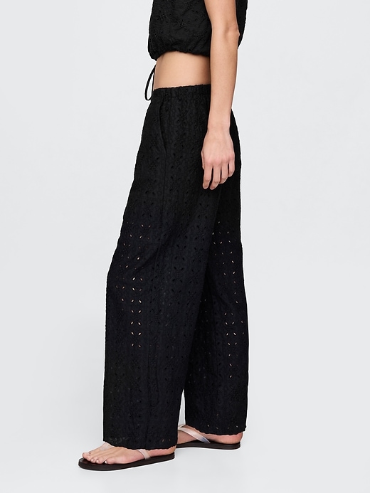 Image number 3 showing, Mid Rise Eyelet Easy Wide-Leg Pants