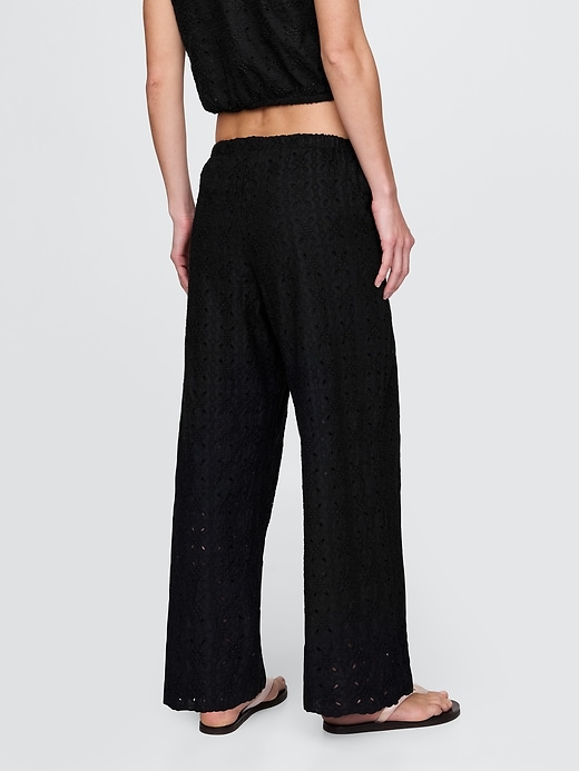 Image number 4 showing, Mid Rise Eyelet Easy Wide-Leg Pants