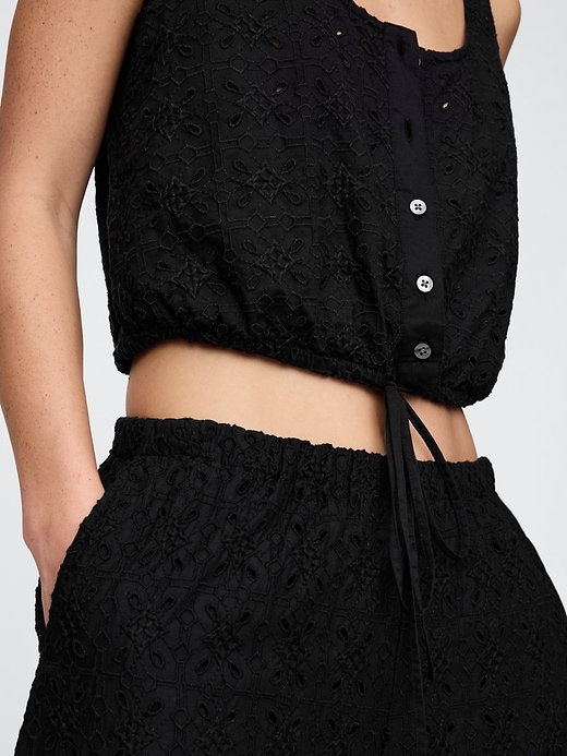 Image number 8 showing, Mid Rise Eyelet Easy Wide-Leg Pants