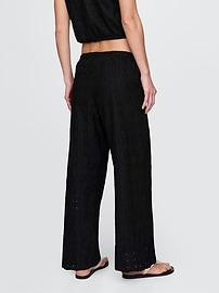Mid Rise Eyelet Easy Wide-Leg Pants