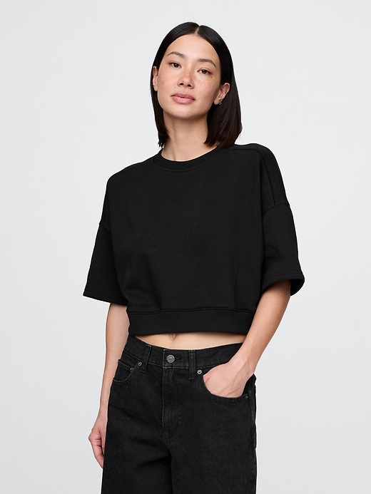 Image number 1 showing, VintageSoft Cropped Elbow-Sleeve Sweatshirt