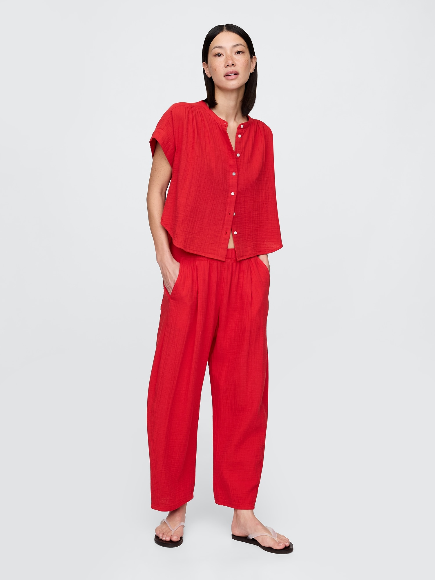 Cotton Gauze Easy Barrel Pants