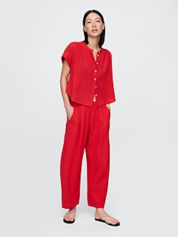 Crinkle Gauze Easy Barrel Pants