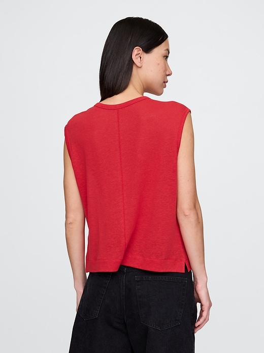 Image number 3 showing, Linen-Blend Crewneck Shell Tank Top
