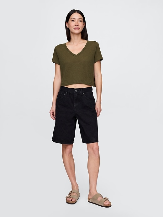 Image number 2 showing, Linen-Blend Cropped V-Neck T-Shirt